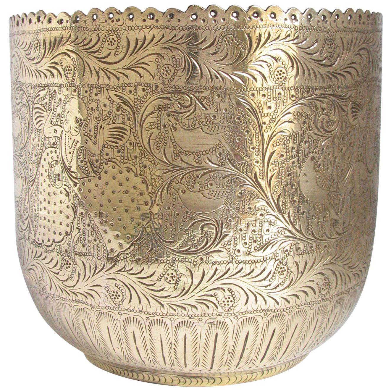 Indian 1960's Engraved Brass Jardiniere Planter