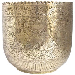 Indian 1960's Engraved Brass Jardiniere Planter