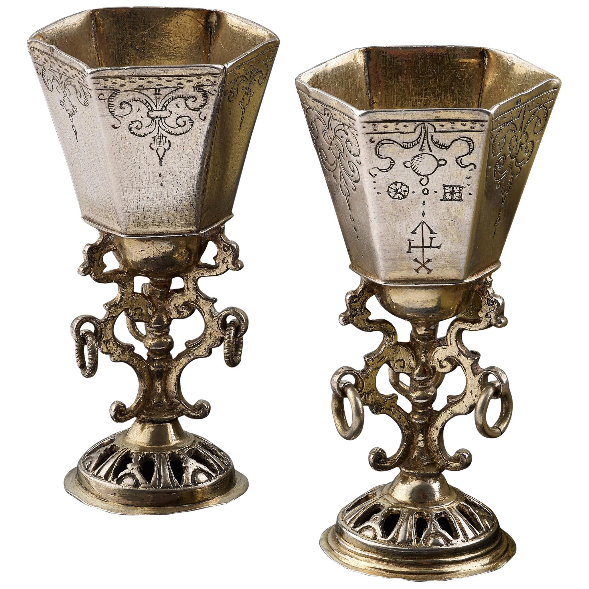 Engraved Silver and Parcel-Gilt Cups, German, circa 1630