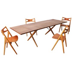 Danish Dining Room Set Hans J Wegner for Andreas Tuck CH29 Sawbuck AT-309 Table