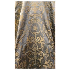 Vintage Italian Pure Silk Damask Fabric in Light Blue and Gold with Neoclassical Design