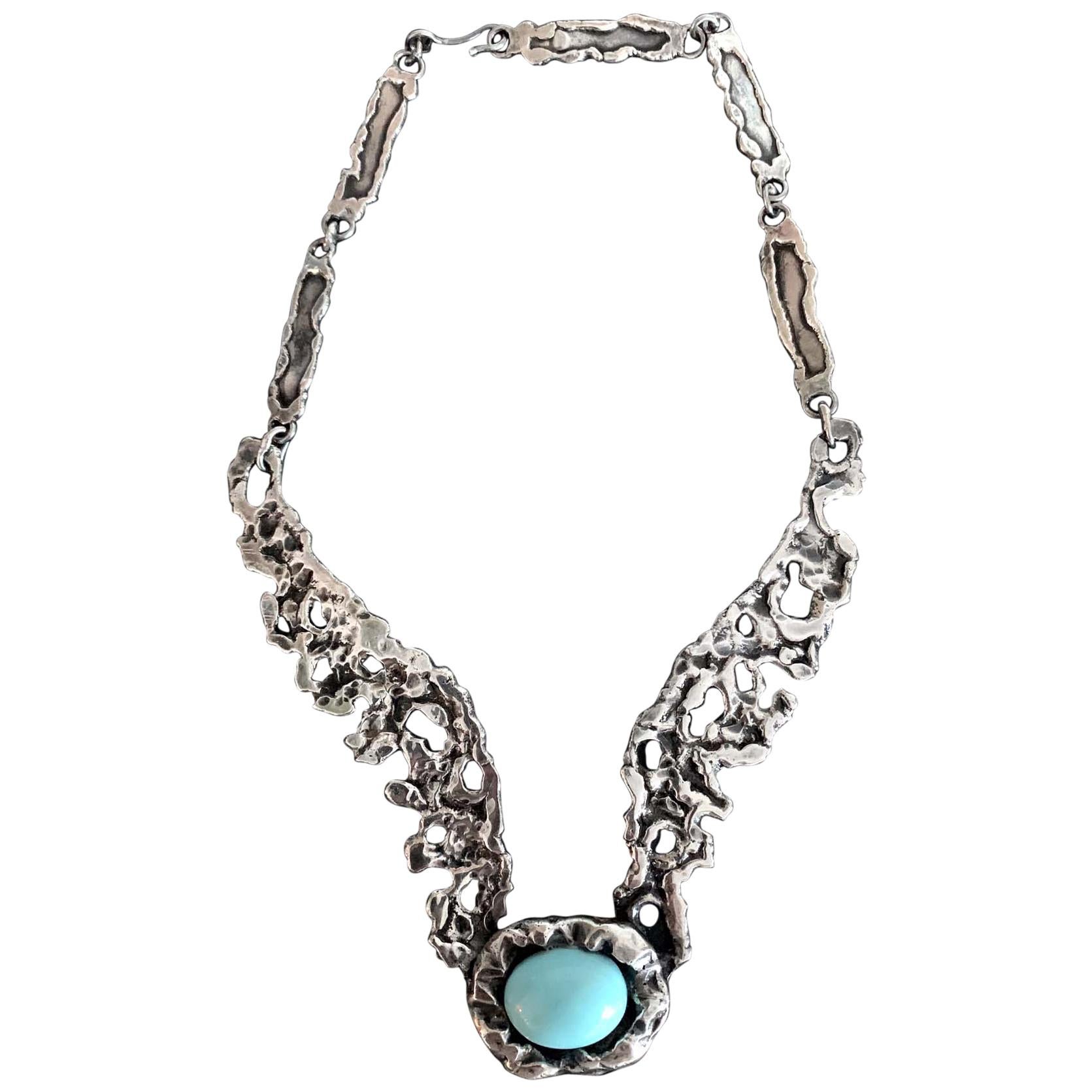 Mexican Modernist Sterling Silver Necklace by Tane Orfebres For Sale