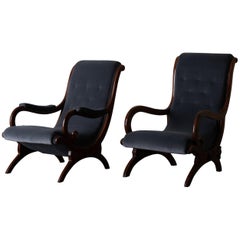 Chairs Easy Swedish Mahogany Gray Velvet 19th Century, Sweden