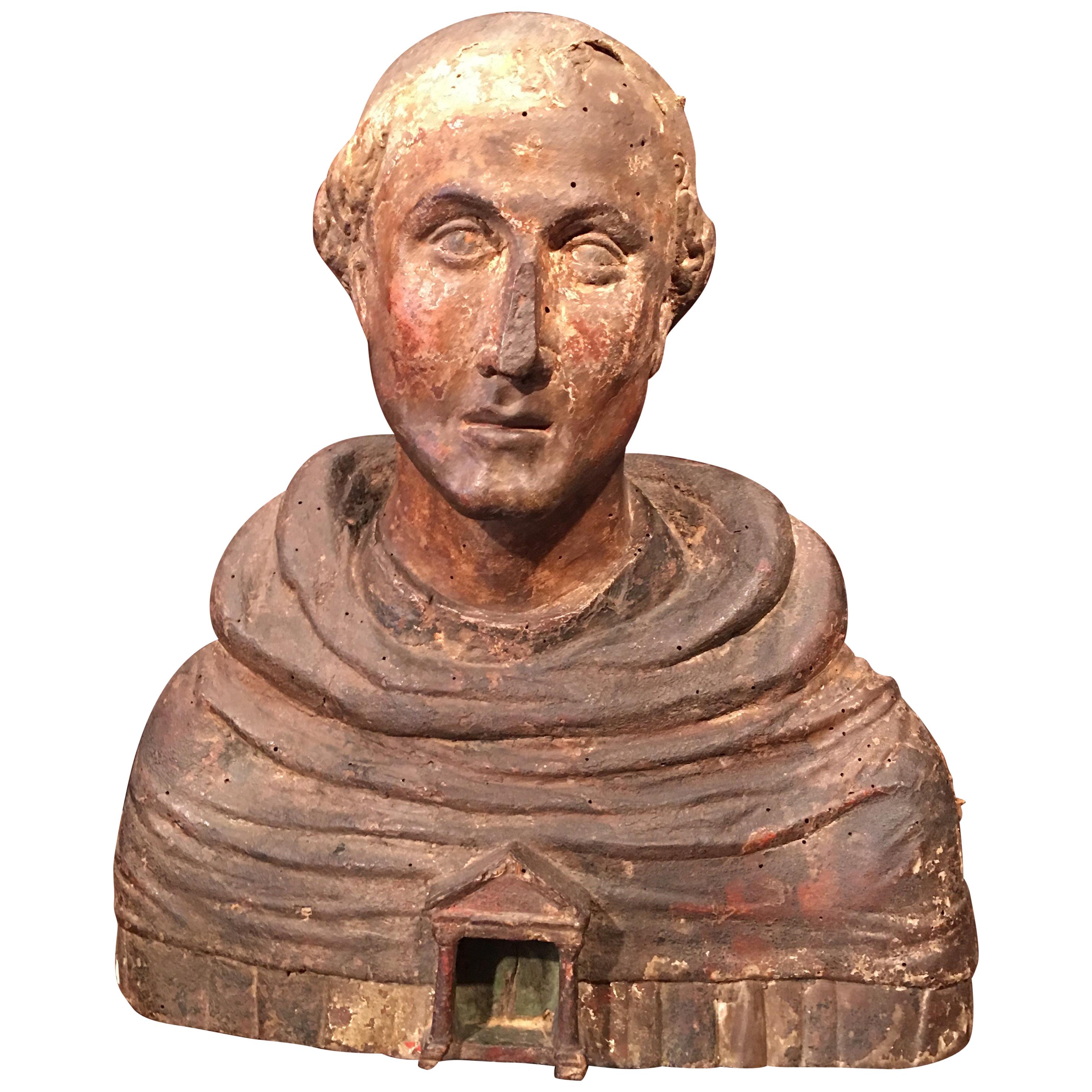 Polychrome Reliquary Bust of a Monk For Sale
