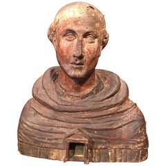 Polychrome Reliquary Bust of a Monk