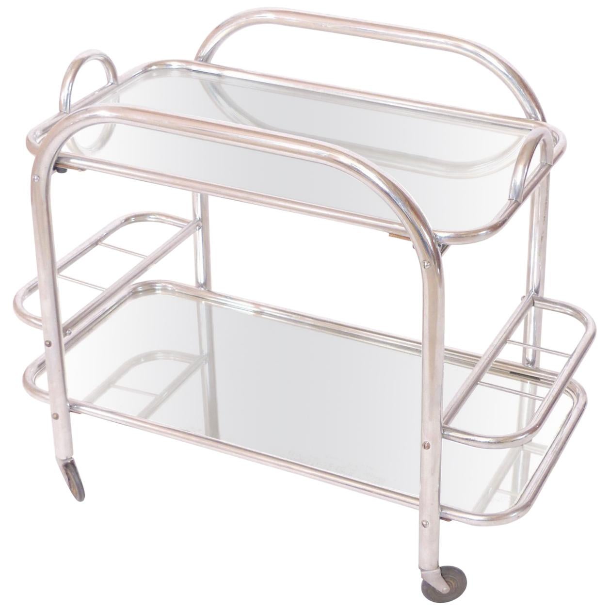 Bar Cart in original Chrome with Mirrors and removable Tray Art Deco 1930s For Sale