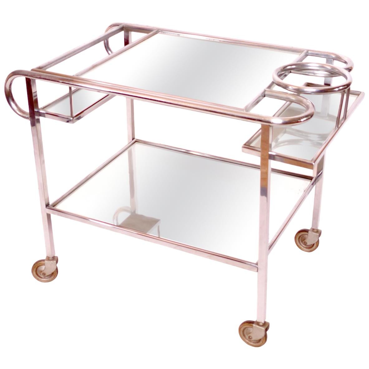 1930s French Art Deco Bar Cart in Chrome with original Mirrors For Sale