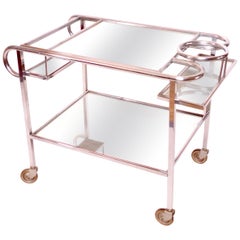 Vintage 1930s French Art Deco Bar Cart in Chrome with original Mirrors