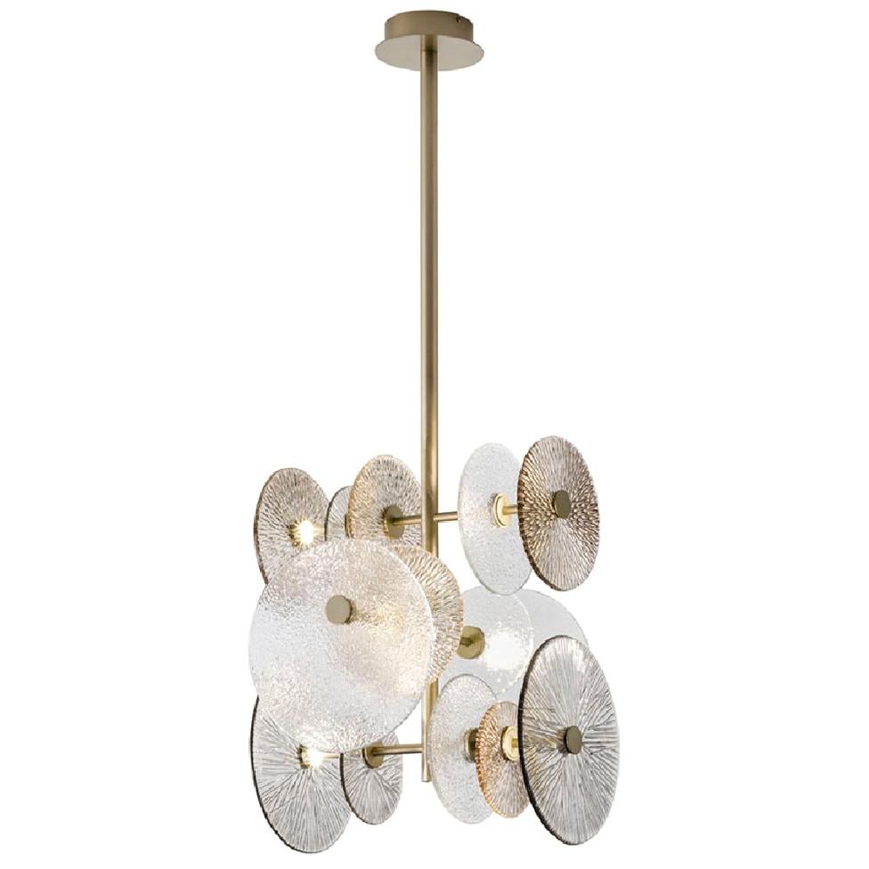 Ceiling Lamp  in Champagne Finish Brass Decorative Glass For Sale
