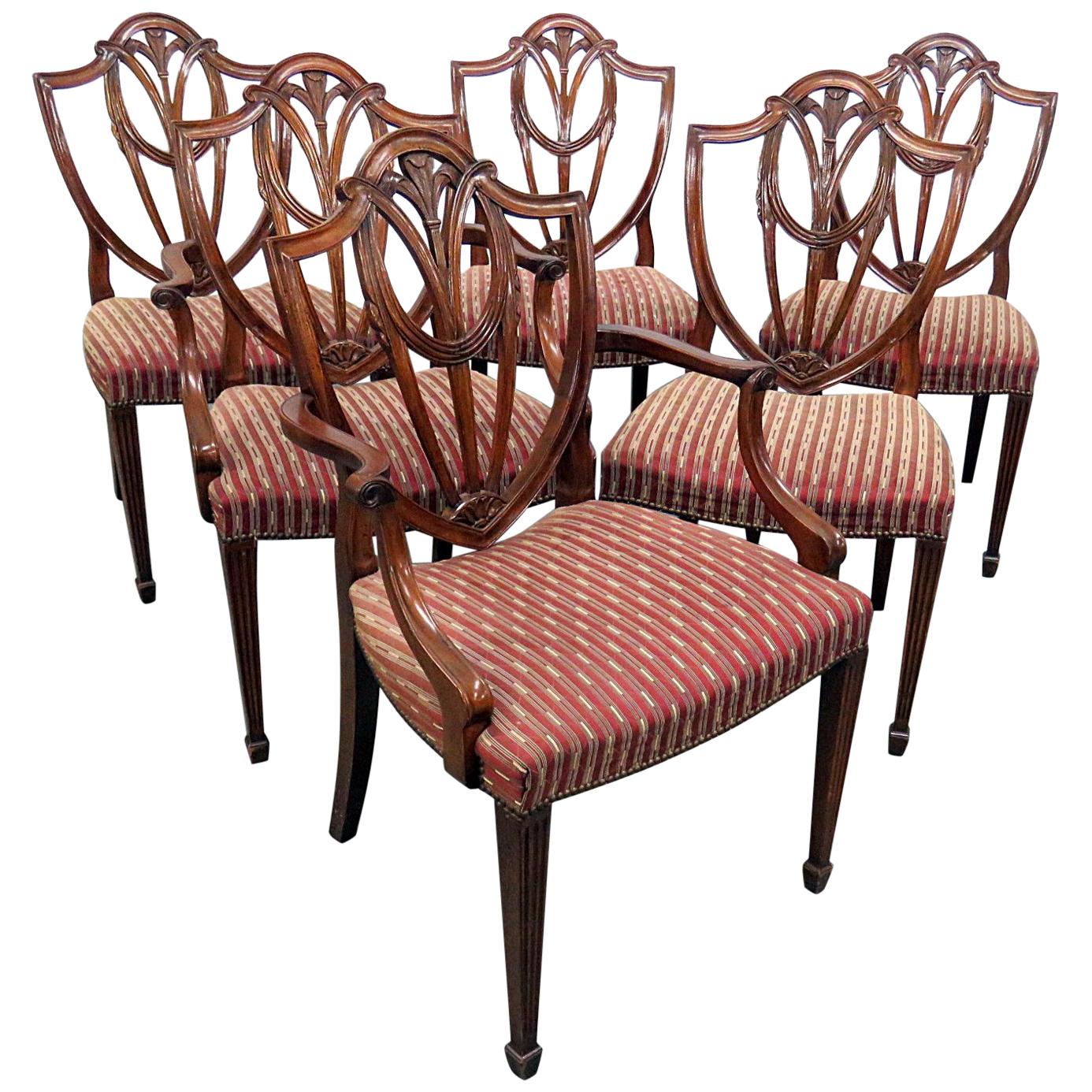 Set of 6 Mahogany Baker Sheraton Shield Back Style Dining Room Chairs