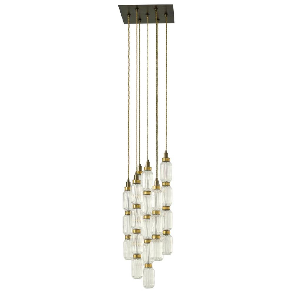 Ceiling Lamp Realised with Pyrex Glass Elements in Amber or Smoked Finish Mosaic For Sale