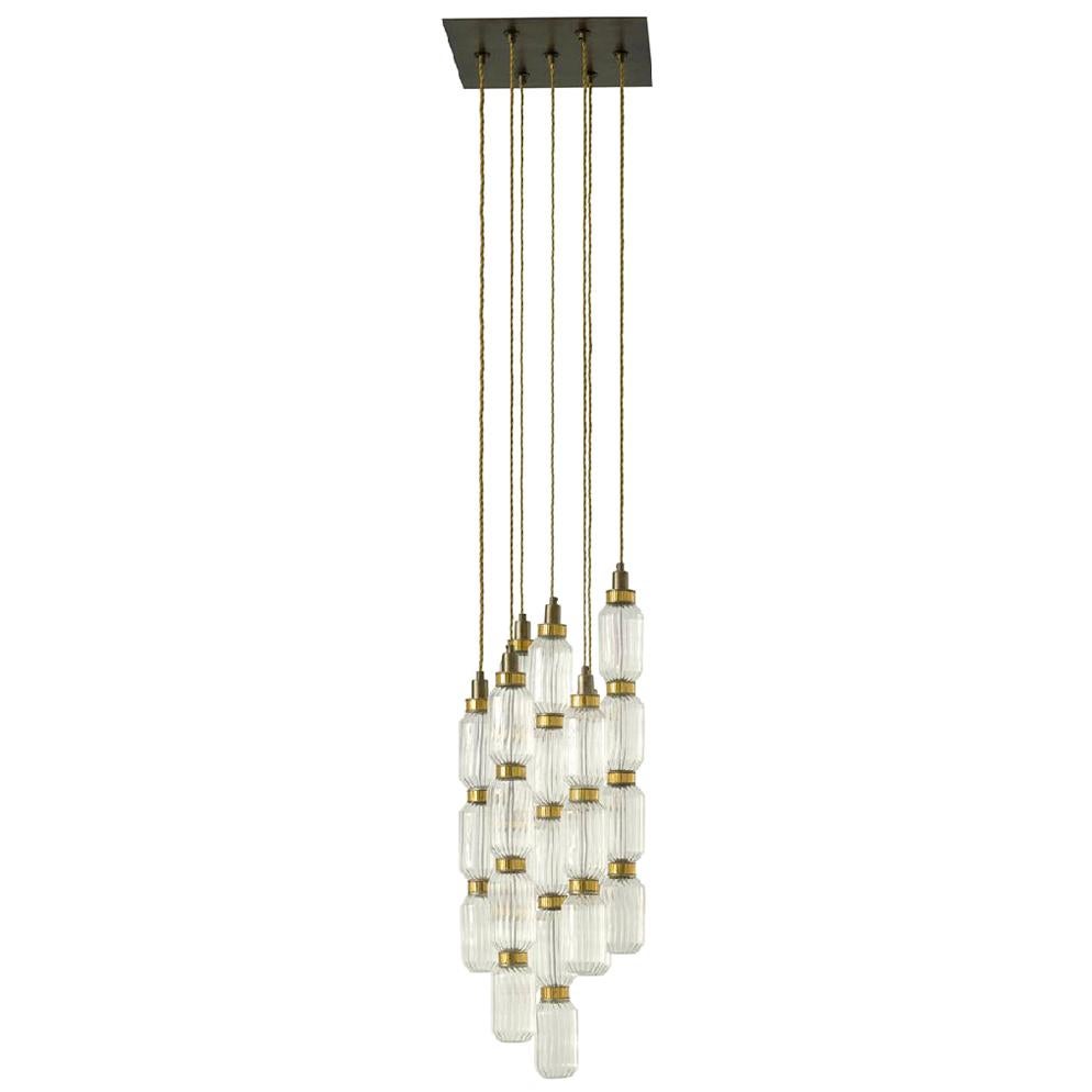 Ceiling Lamp Realised with Pyrex Glass Elements in Amber or Smoked Finish Mosaic For Sale