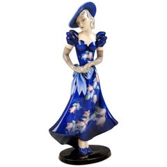 Goldscheider Vienna Lady with Blue Dress and Hat Model 7275 circa 1935-1936