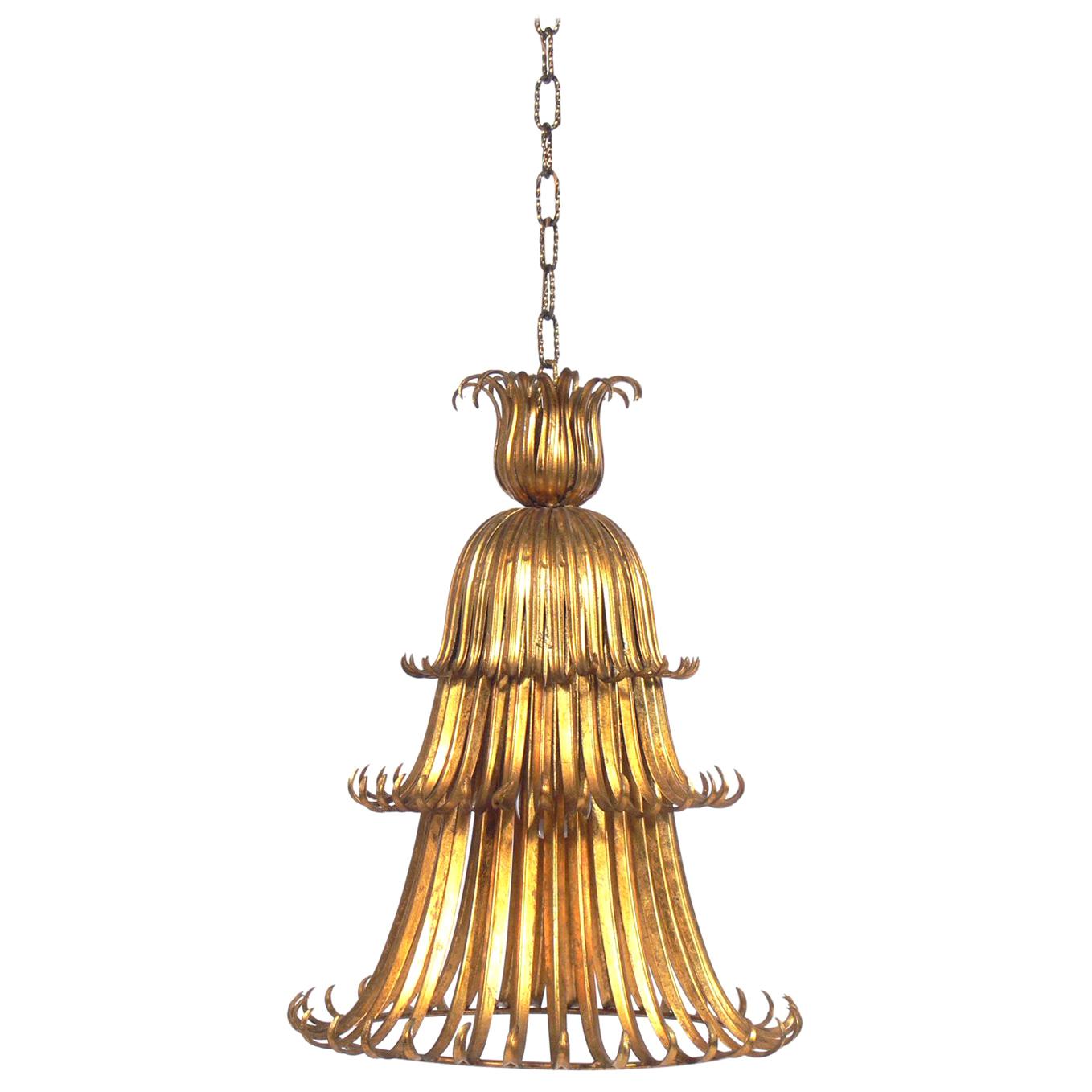 Glamorous Gilt Metal Chandelier or Pendant