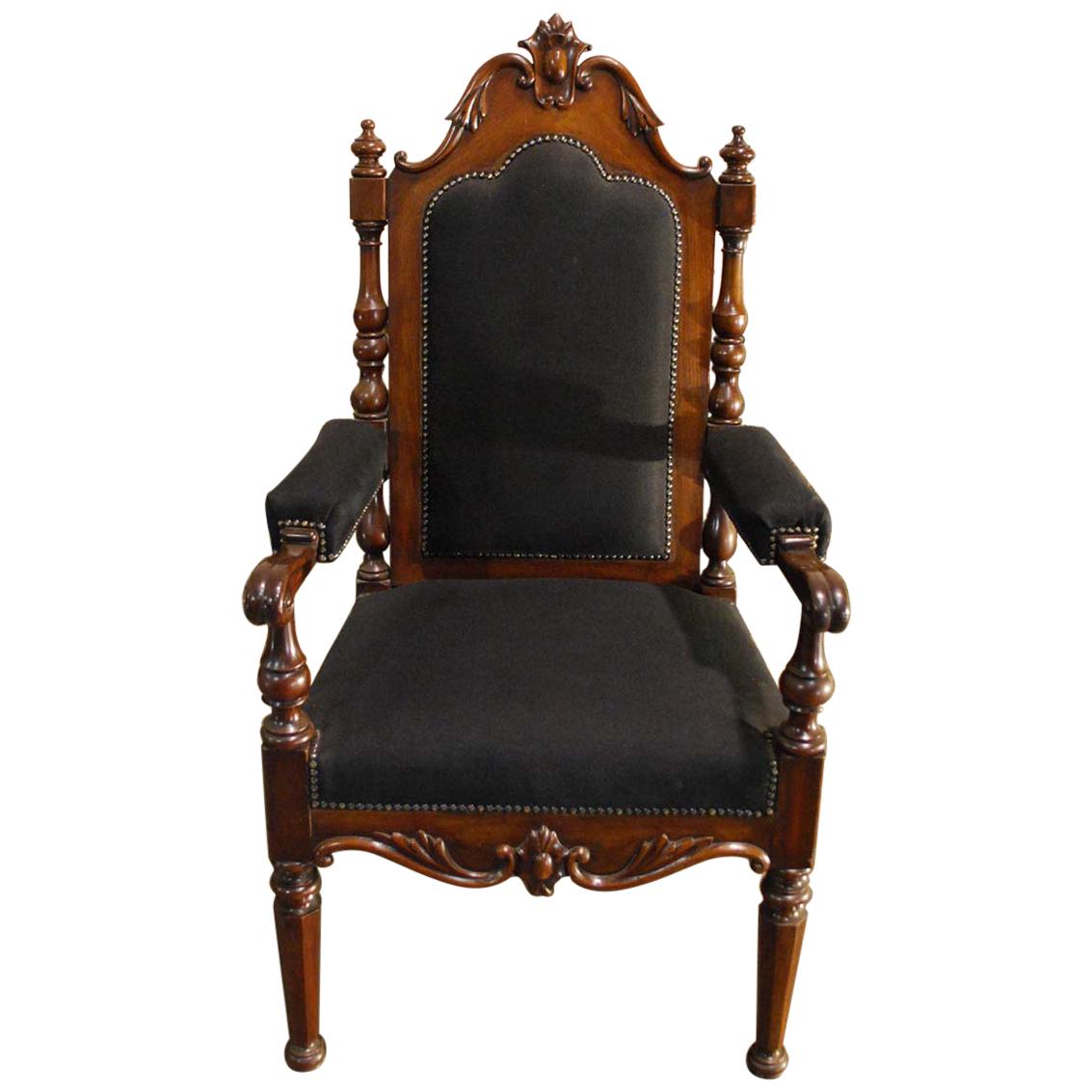 Antique Scottish Regency Hand Carved Mahogany New Upholstered Armchair For Sale