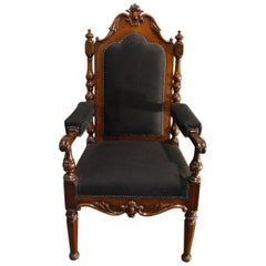 Antique Scottish Regency Hand Carved Mahogany New Upholstered Armchair