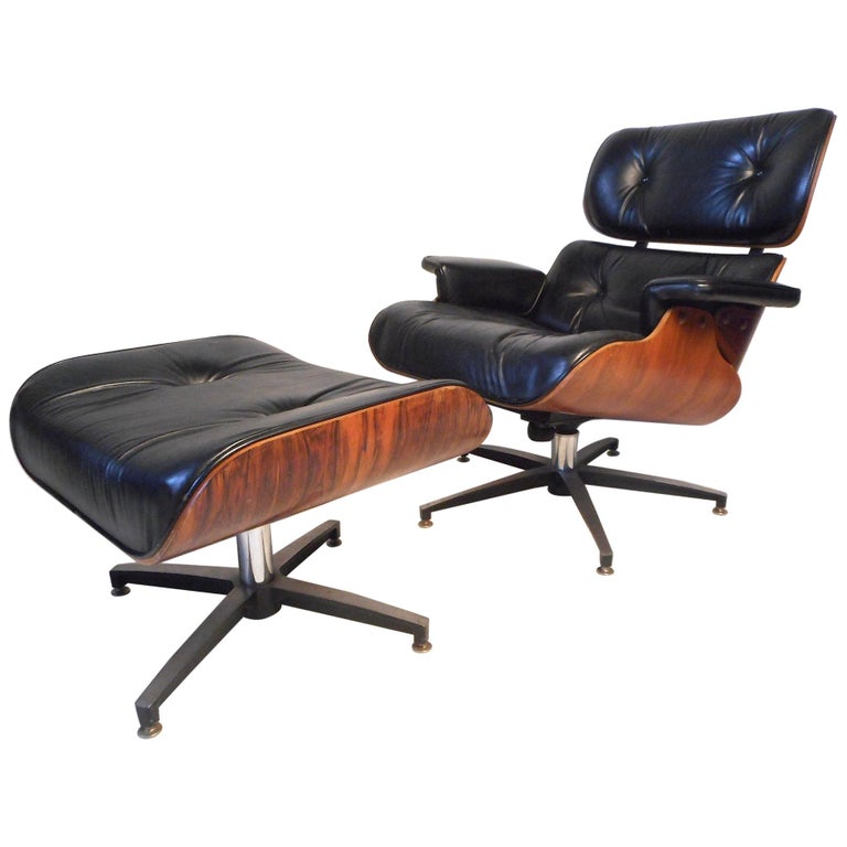 Midcentury Eames Style Swivel Lounge Chair and Ottoman at 1stDibs mid