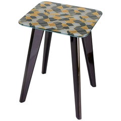 Side Table Solid Timber Legs in Matt Metallic Paint and Top in Vetrite