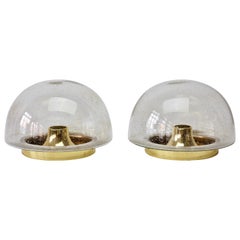 Limburg Pair of Vintage 1970s Round Clear Bubble Glass Flush Mount Wall Lights