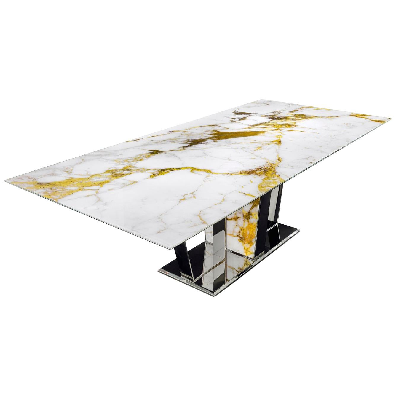 Table Base and Top Frame in Polished Stainless Steel Antique Finish Top Vetrite For Sale