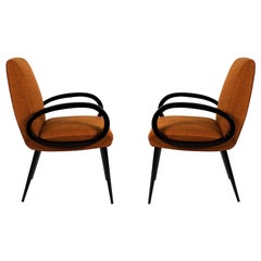 Pair of Mid-Century Modern Bridge Armchairs in Stained Beech, Fibreguard- France