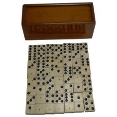 Antique Boxed Set English Bone and Ebony Dominoes, circa 1910