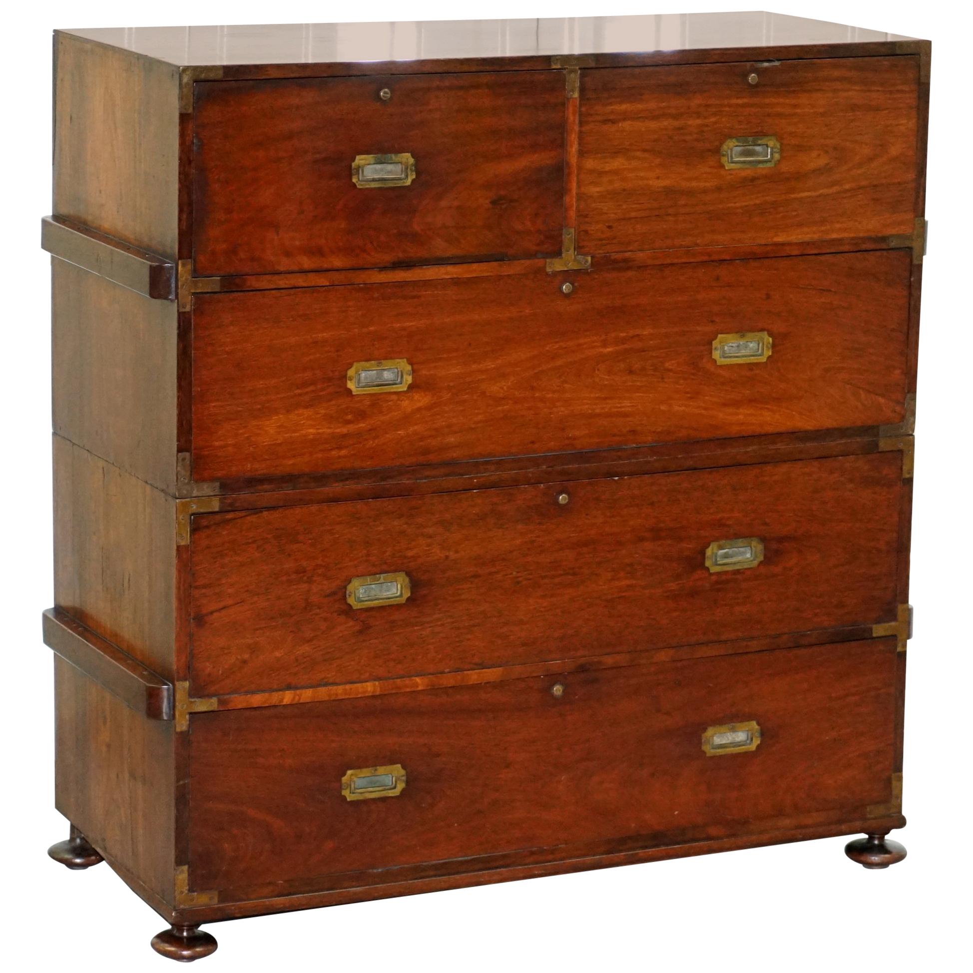 Feb 1st 1876 Stamped Camphor Wood Military Campaign Chest of Drawers Secrataire