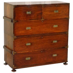 Antique Feb 1st 1876 Stamped Camphor Wood Military Campaign Chest of Drawers Secrataire