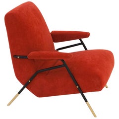Italian Modern Velvet Lounge Armchair, 1950s