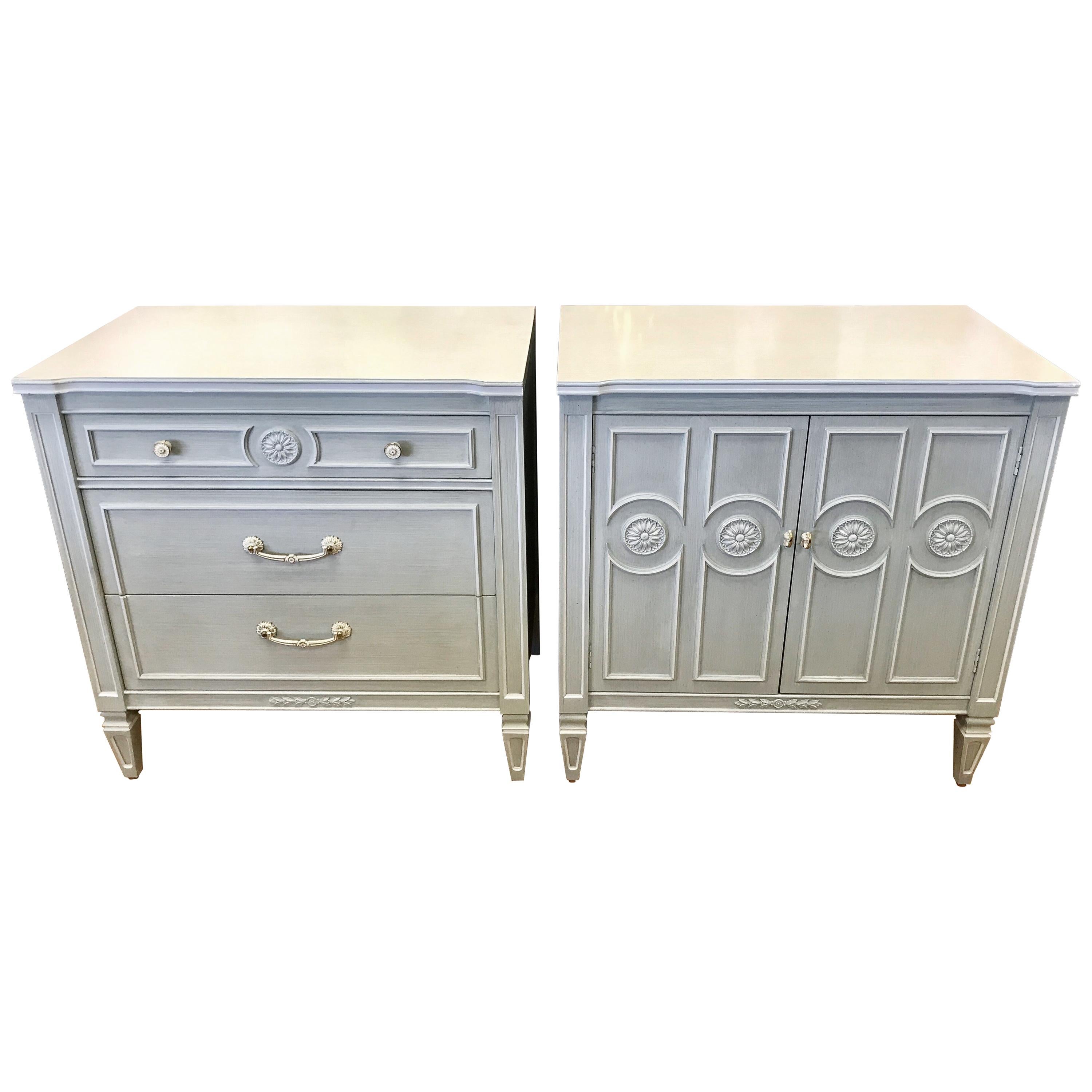 Pair of Swedish Style Vintage Thomasville Nightstands Chests Cabinets