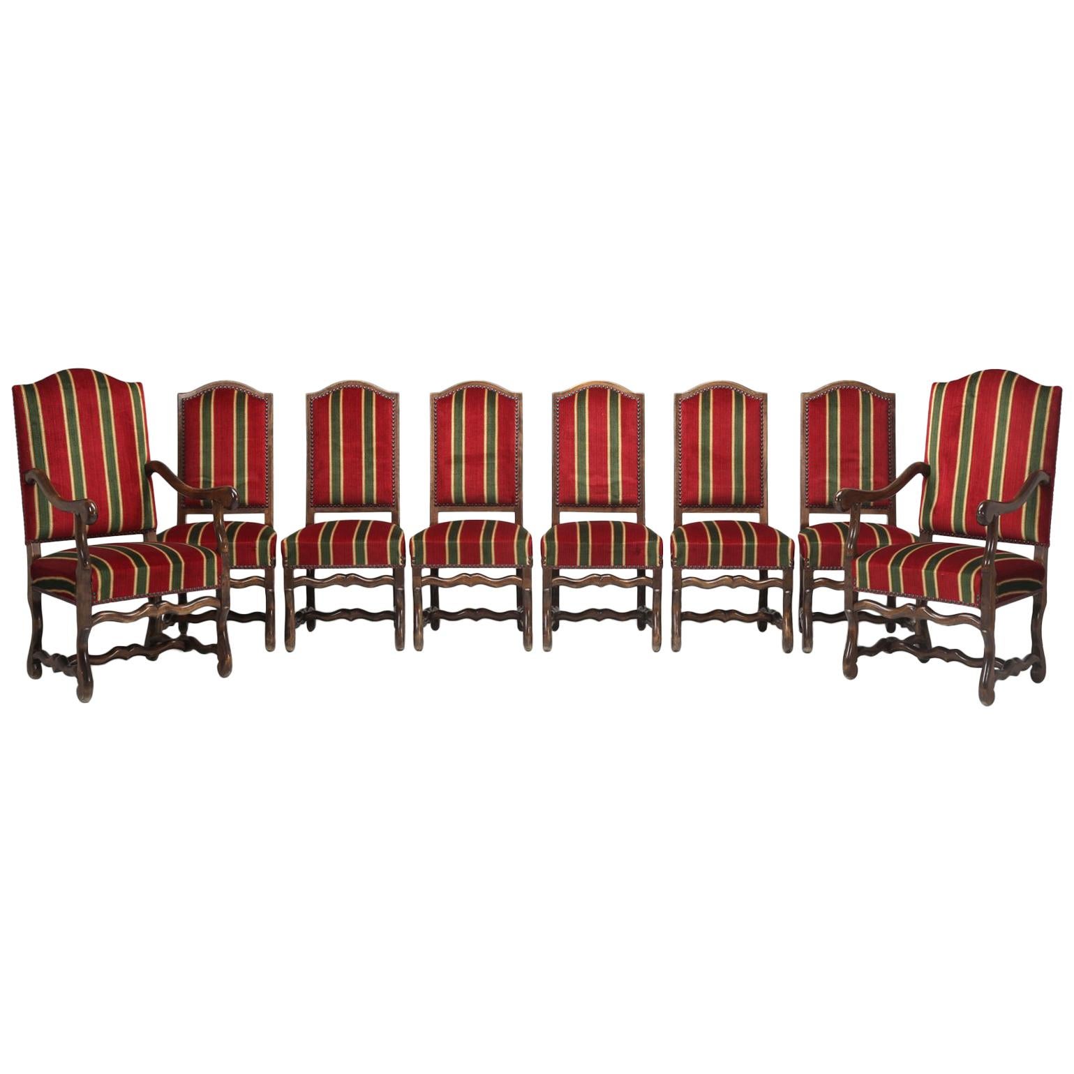 Country French Dining Chairs, Set of 6 Side Chairs and 2 Armchairs