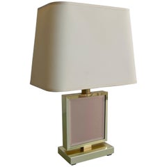 Table Lamp in Brass and Pink Glass, France, 1970s