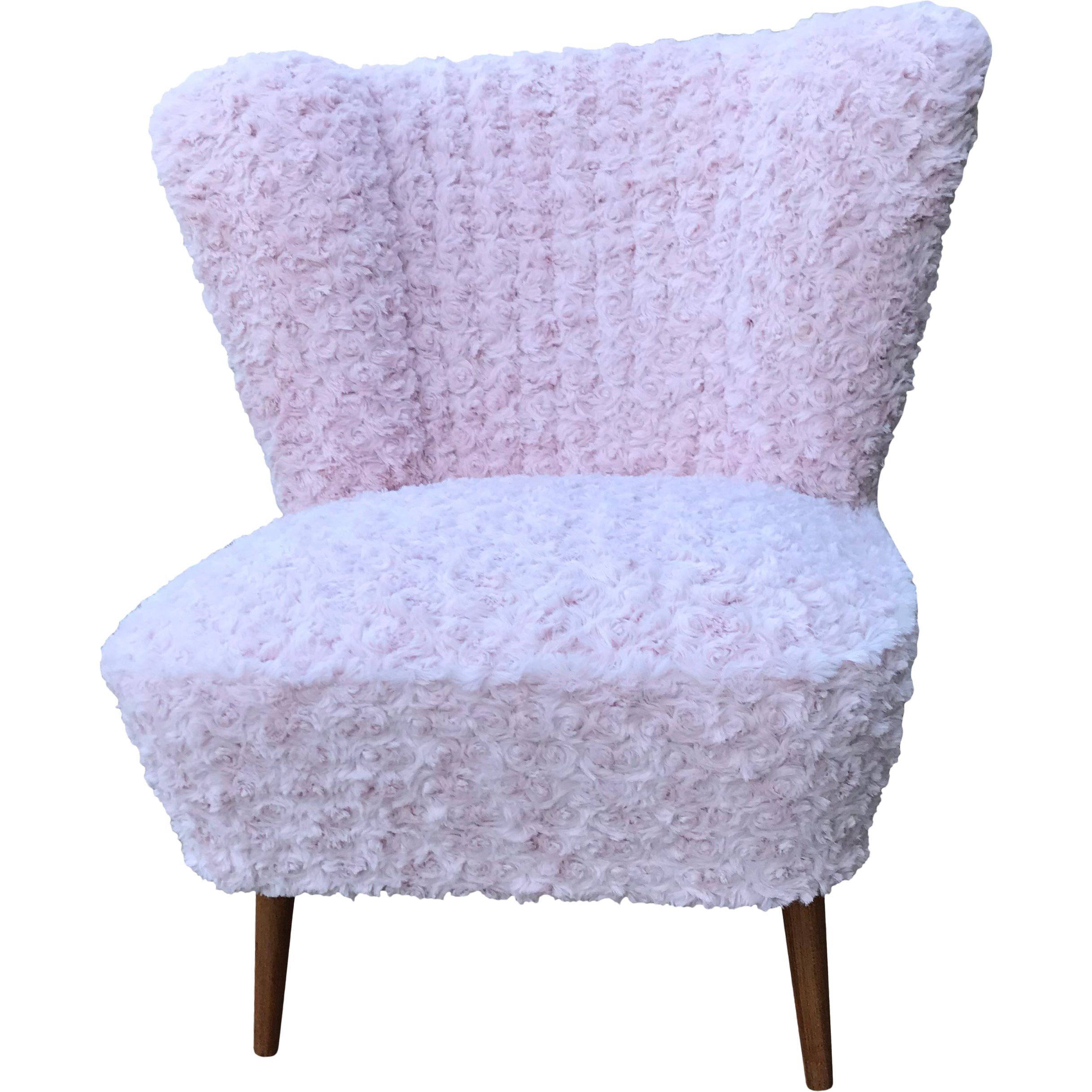 1950s Cocktail Chair Pink Faux Fur For Sale