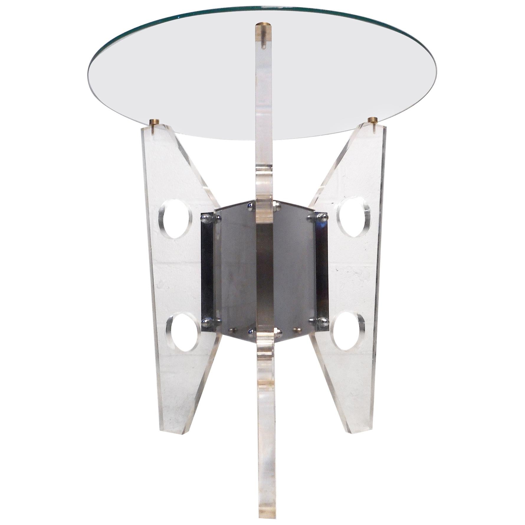Midcentury Lucite and Chrome End Table after Charles Hollis Jones