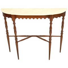 Walnut Console Table with a Demilune Portuguese Pink Marble Top, Italy, 1950s