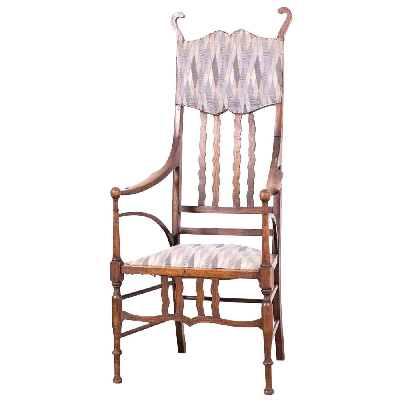 Armchair J. S. Henry Arts and Craft Oak with Period Fabric