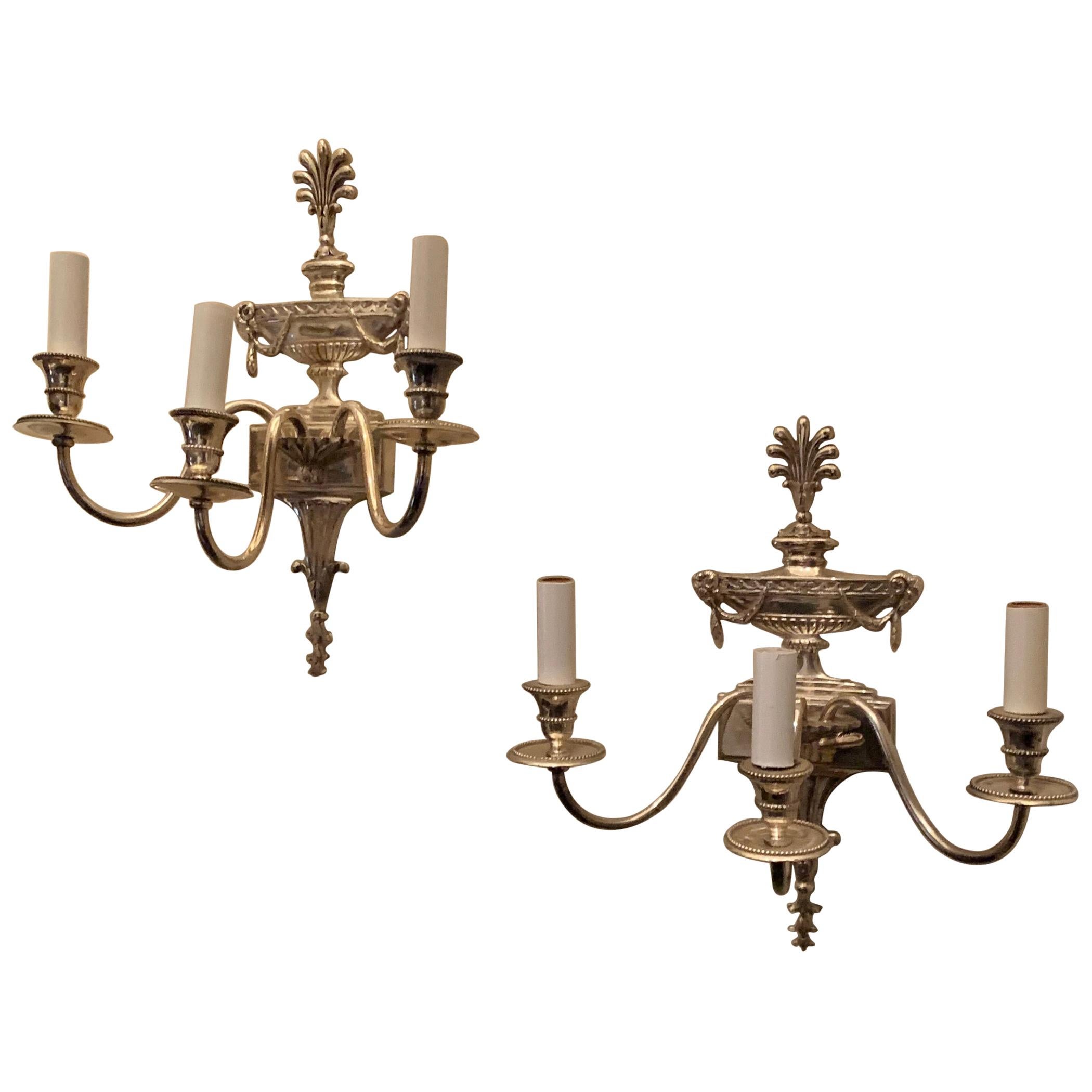 Pair of Silvered Bronze Nickel Caldwell Baguès Neoclassical Urn Sconces