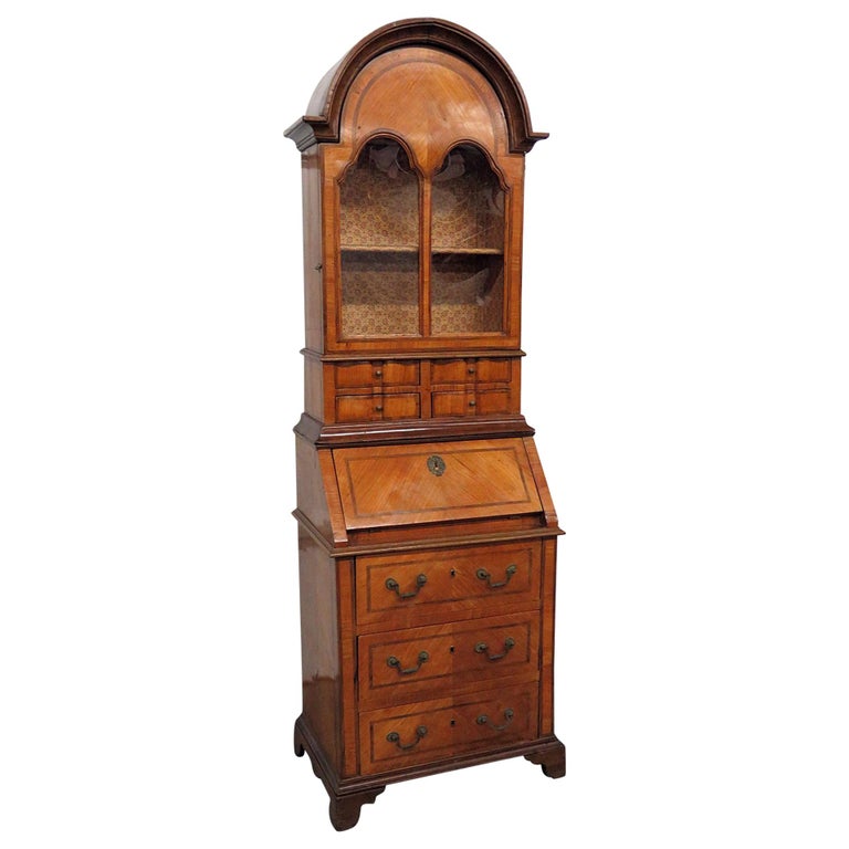 Narrow Width Antique Italian Provincial Secretary Desk With Lined