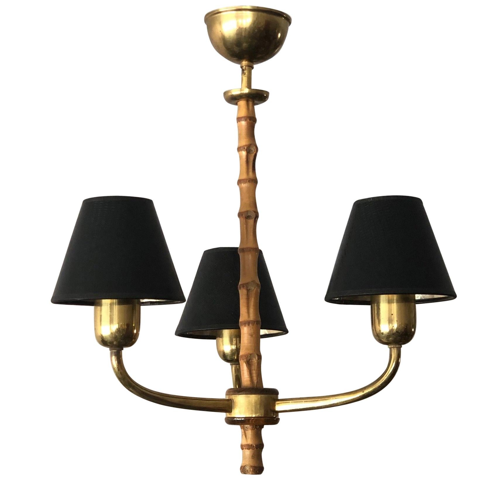 Elegant Austrian Chandelier 1940s with Brass and Bamboo