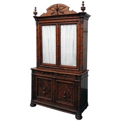 Antique 1890s Era French Faux Bamboo China Cabinet Vitrine 