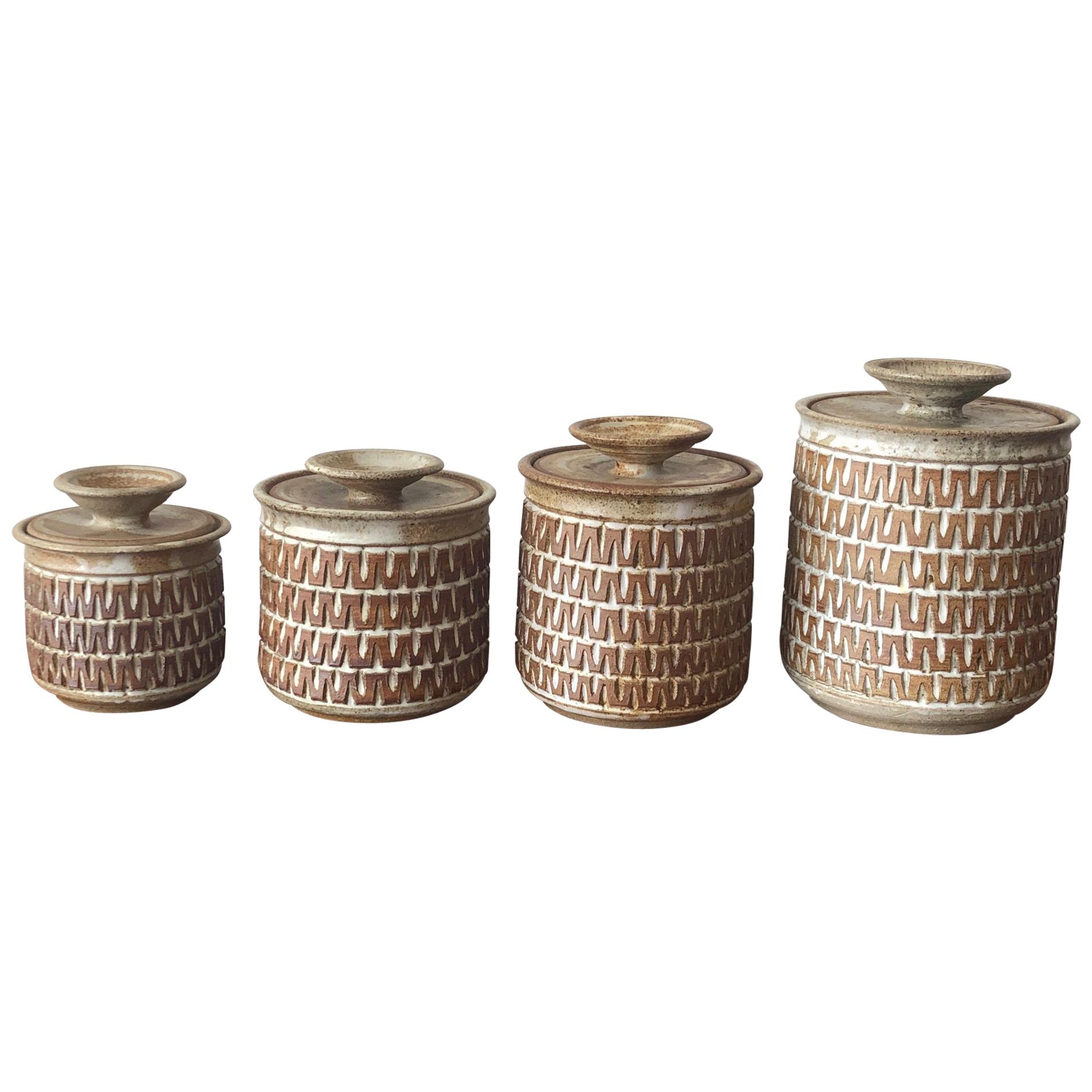 Unusual Set of Four Ceramic Lidded Jars by Gerry Williams