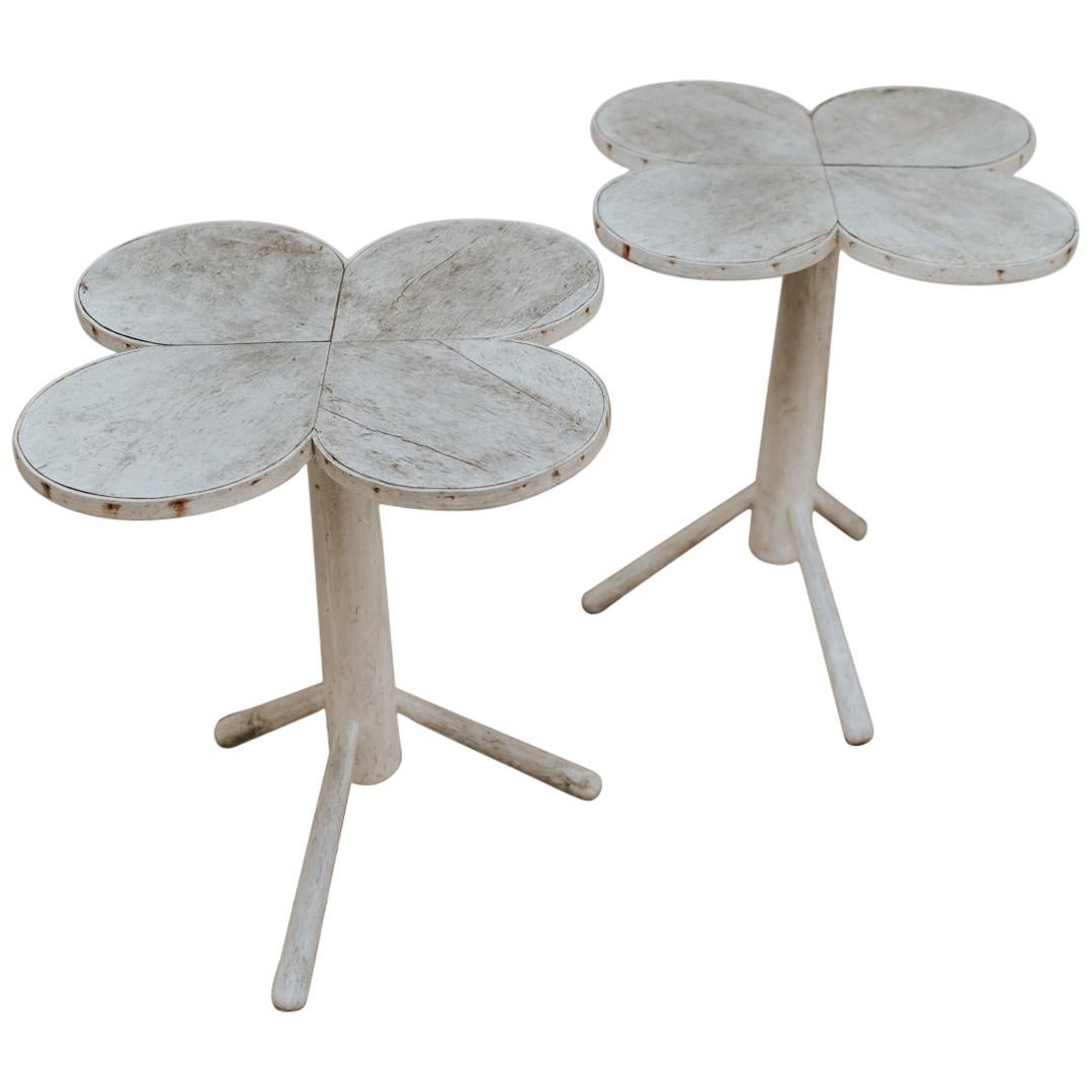 Quirky Pair of Clovershape Walnut Side Tables