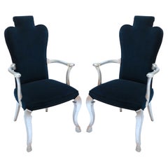 Pair of Custom Silver Leaf Velvet Armchairs by Adesso Imports