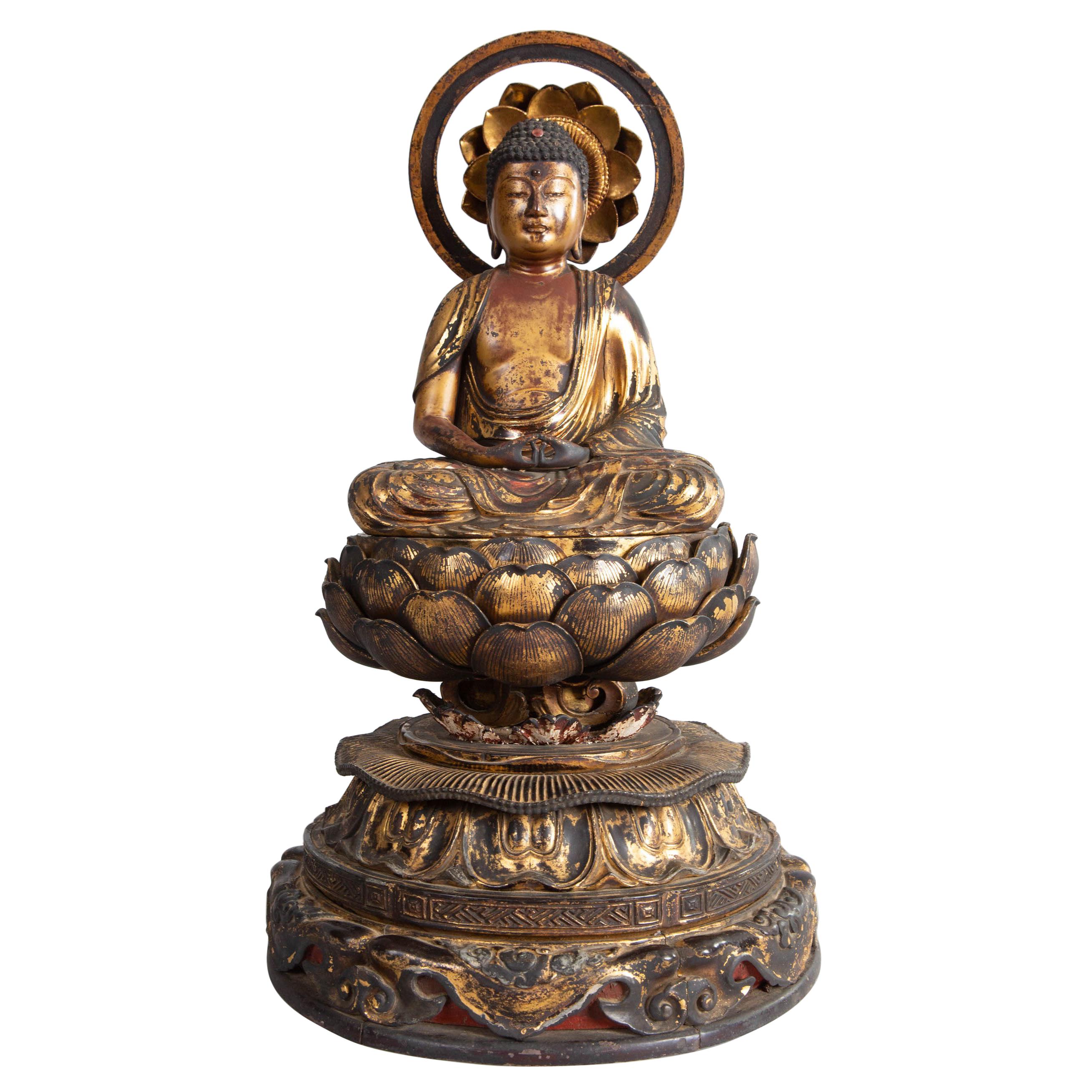 14th Century, Muromachi Period, Japanese Gilded Amida Buddha