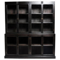 British Colonial Teak Wood Breakfront Bookcase