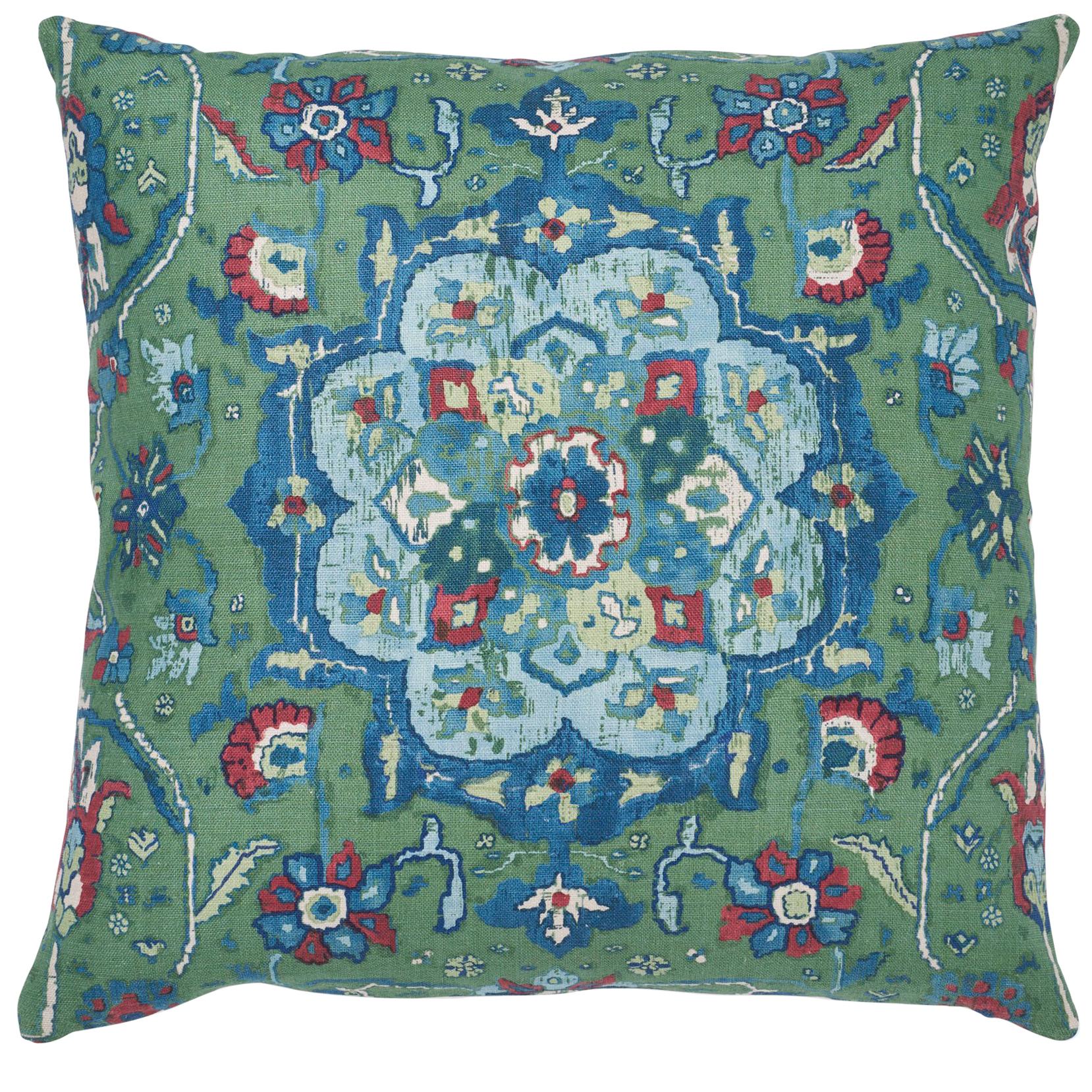 Coussin en lin à deux faces Jahanara Carpet couleur jade pour Schumacher en vente