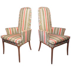 Pair of Midcentury High-Back Upholstered Chairs