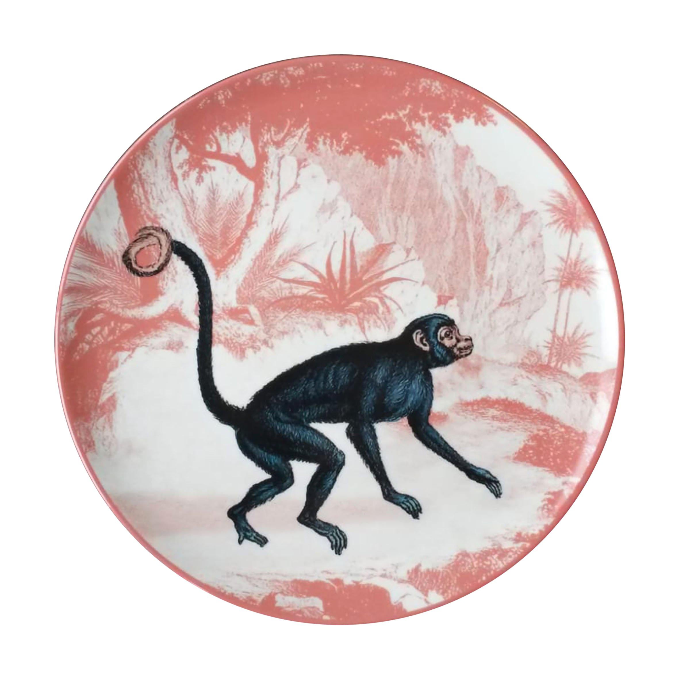 La Menagerie Ottomane Monkey Porcelaine Dinner Plate Handmade in Italy For Sale