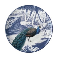 La Menagerie Ottomane Peacock Porcelain Dinner Plate Handmade in Italy