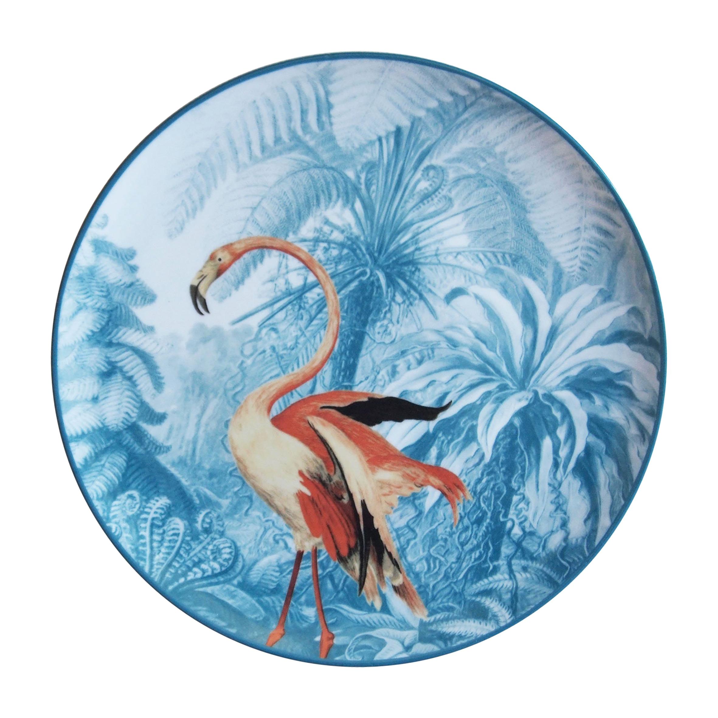La Menagerie Ottomane Flamingo Porcelain Dinner Plate Handmade in Italy For Sale